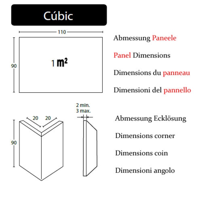 Pannello murale effetto pietra Cubic – dimensioni