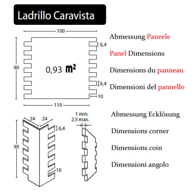 Panneau mural effet brique Ladrillo Caravista – dimensions