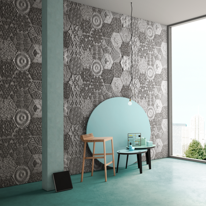 Pannello murale effetto cemento Cementos Hexagonal – vista 11