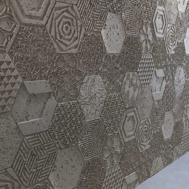 Pannello murale effetto cemento Cementos Hexagonal – vista 2