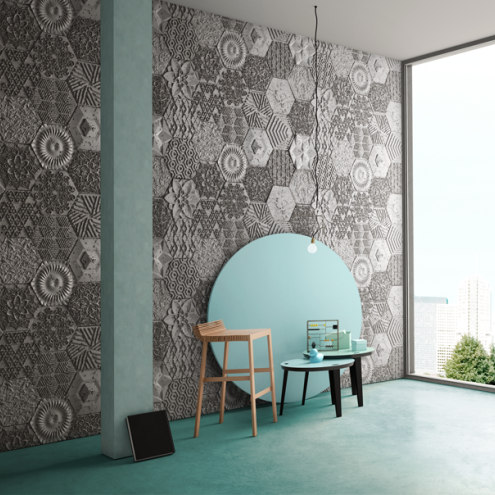 Pannello murale effetto cemento Cementos Hexagonal